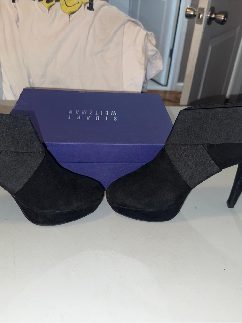 Stuart Weitzman Black Suede High Heel Platform Ankle Boots